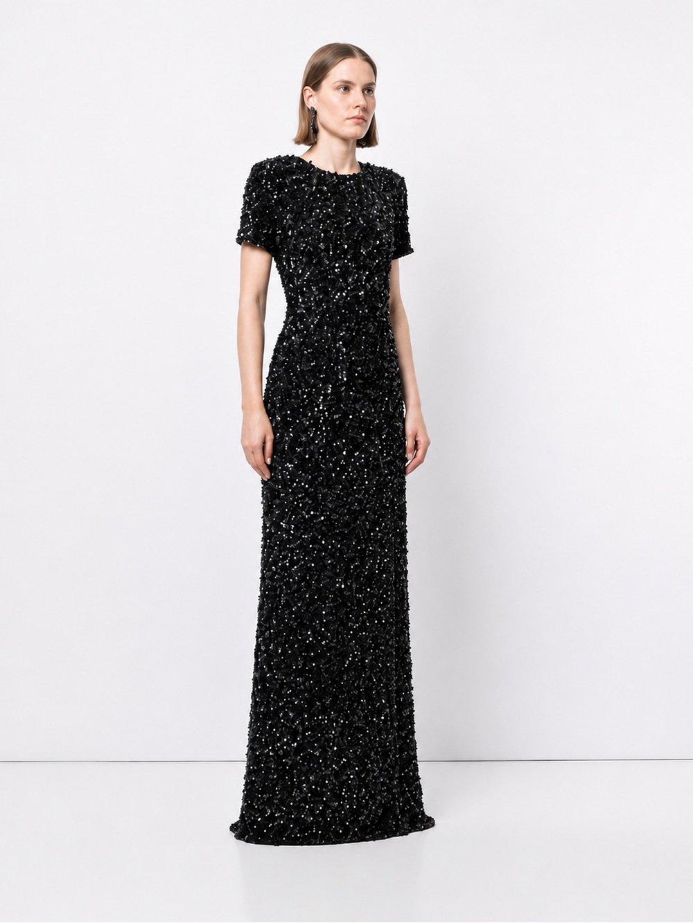 BCBG Max Azria Sequin Formal Short Sleeve Maxi Gown